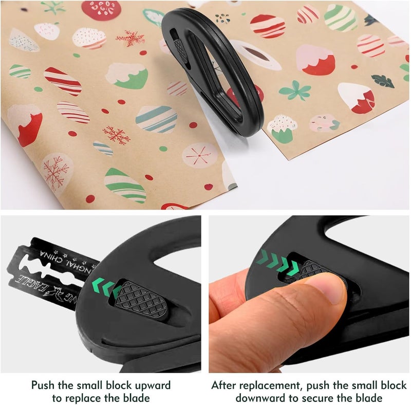 CNTVO 3 Pack Wrapping Paper Cutter & 10 Replaceable Blades, Safety Sliding Gift Wrap Cutter, Effortless Utility Cutting Tool for Christmas, Holidays, Birthdays, Window Tint, Car Wrap, Craft Making - Image 2